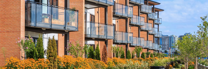Modern condominium building with balconies