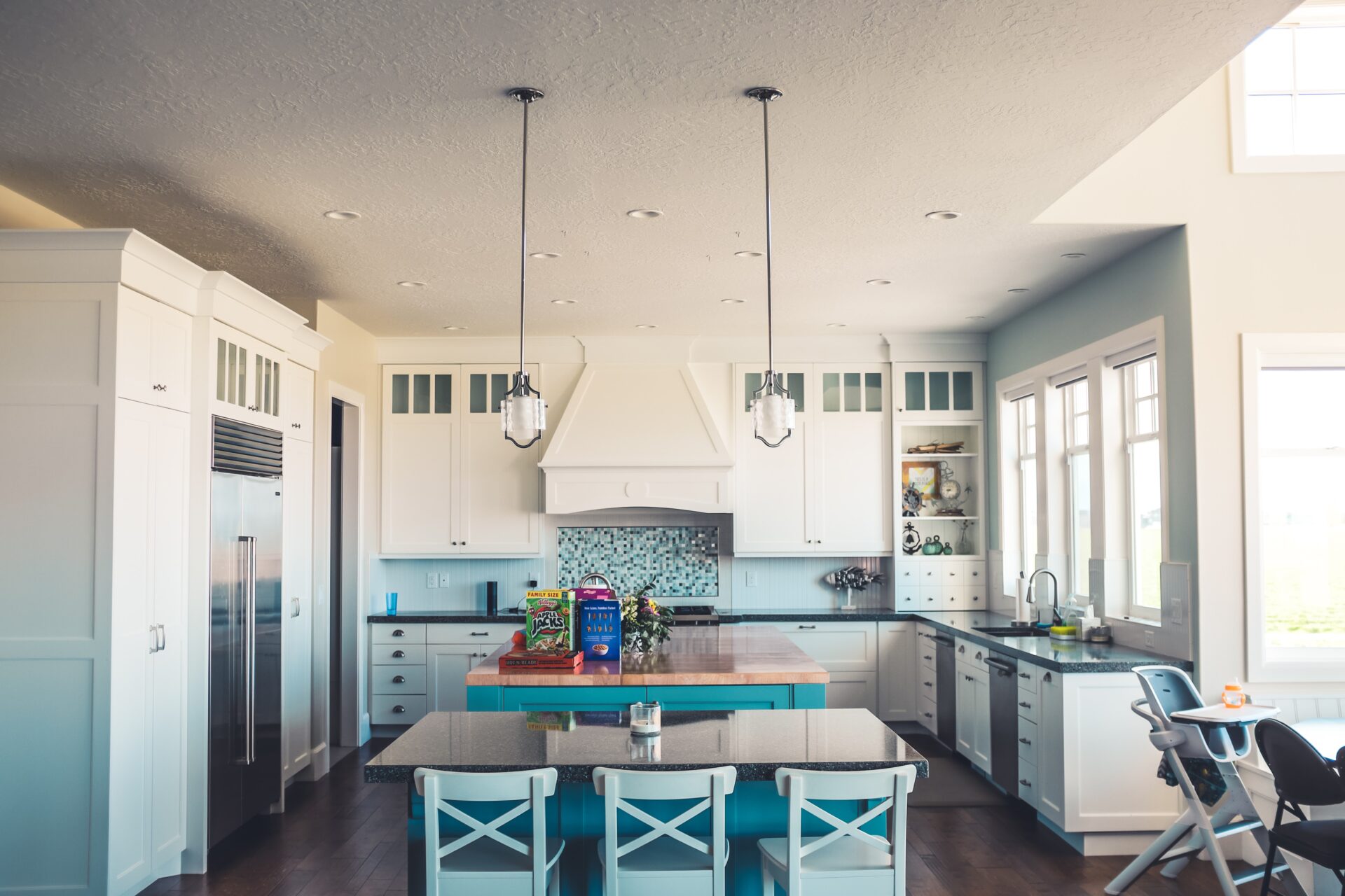 Modern kitchen with an island in a family home