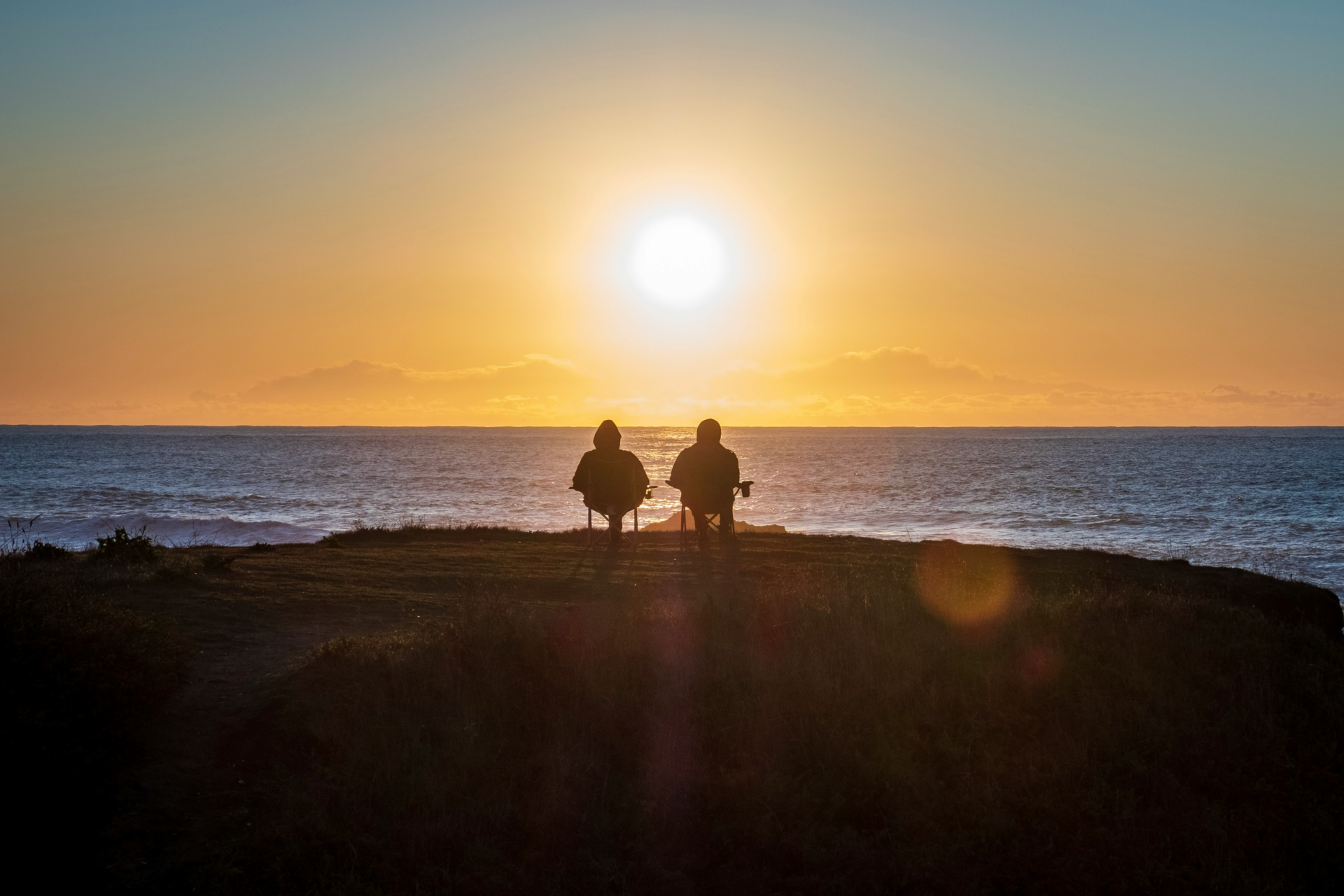 Retired couple watching the sunset