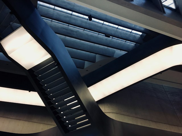 Modern glass and steel staircase